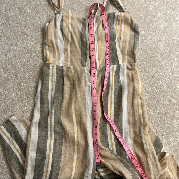 Romeo + Juliet Couture Jumpsuit Womens Medium Beige Gray Stripes Linen Blend - Picture 7 of 9